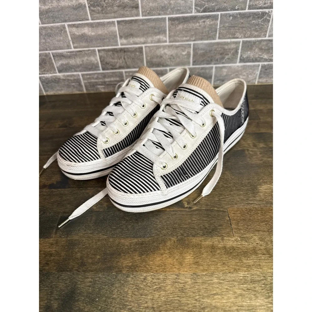 Kate Spade Keds Triple Deck Sneakers Black White Striped Platform Shoes Womens 9